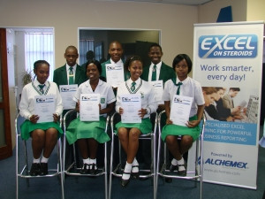 Scholars from Parkhill High School, Back (left to right): Siyabulela Gasa, Sibongiseni Hlongwa, Thembekani Memela Front (left to right): Busisiwe Hlongwane, Thembeka Memela, Nomalanga Langa, Nolwazi Ximba