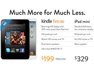 Amazon's new homepage ad directly compares the Kindle Fire HD to the iPad Mini.