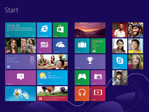 Microsoft has done away with the "start" button and reconfigured the start screen to group items together, such as contacts and social messaging, in one hub.
