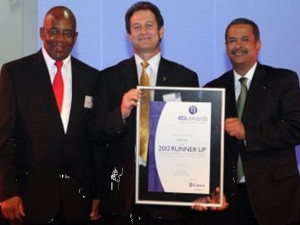 Left to right: Zola Tsotsi Eskom Chairman, Andr'e Nel Michelangelo CEO, Brian Dames Eskom CEO.