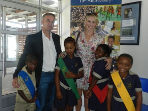 Dell's Chris Buchanan and Karen Matthews with the Christel House learners.