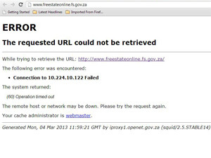 The Free State provincial site went down yesterday after reports that it cost R140 million to design.