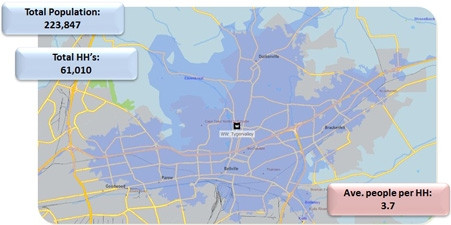 MapIT and Demographica's Drive-Time Analysis identifies a target market within a catchment area.