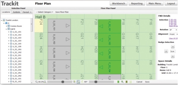 Top down view, giving the ability to view all racks and floor mounted devices.
