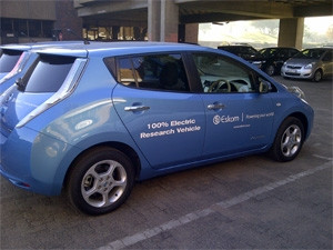 One of the 10 Nissan Leaf all-electric vehicles being used by Eskom to conduct its research.