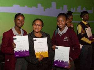 Lindiwe Mawela from Gugulesizwe Primary School after being awarded the Apple iTeacher award.