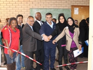 From left to right: Yaleka Mokgabudi (Rosina Sedibane Computer Teacher), Roger Pahadia (Esquire Group Sales Manager), Mahomed Cassim (Esquire CEO), Mr N.G. Machaba (Rosina Sedibane School Principal), Asgar Mahomed (Esquire MD), Zaheera Mahomed (CWF Pretoria - Co Chairperson), Kulsum Moosa (CWF Pretoria - Chairperson).