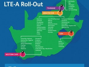 Telkom's LTE-A expansion will cover areas in greater Johannesburg, the Western Cape, KwaZulu-Natal and Tshwane.