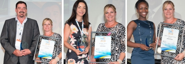 Left: Industry Role Model - Gustav Smit. Middle: Judges Award - Janine Rebelo. Right: Lifetime Achievement Award - obo Andile Ngcaba.