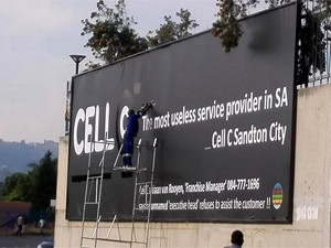 A photograph taken this morning, posted on Twitter, of the banner Cell C has approached the High Court to have removed.