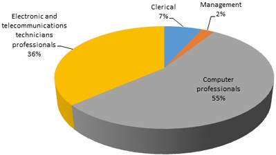 This chart shows the occupational level of the 100 000 ICT occupations. These jobs are generally for the more skilled people and that also poses a problem with SA's poor education levels.