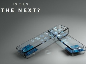Samsung has poked fun at the customary rumour mill, posting this hypothetical picture of an all-glass phone on its Web site.