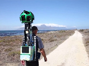 The Street View Trekker camera weighs 25kg and is worn like a backpack.