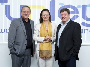 From left to right Johan Basson CEO of Bytes Document Solutions, Sophie Vandebroek CTO of Xerox with Jeff van der watt CEO of Tunleys Mail and Print.