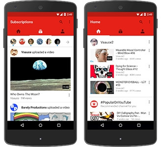 YouTube's updated mobile app makes it easier for users to find videos and create them.