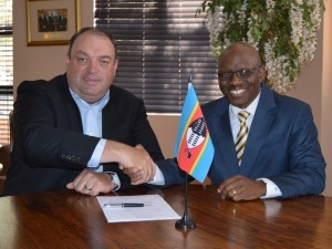 Tertius Zitzke,  the CEO of AccTech Systems, with Mandla Mavuso, the CEO of AccTech Swaziland.