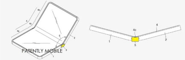 The patent, filed by Samsung, shows the company may be working on developing a foldable smartphone. (Source: Patently Mobile)