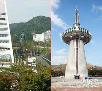 Daejeon was the host of the 1993 Expo. The Tower of Great Light and a giant stainless steel statue of a golfer still dominates the view.