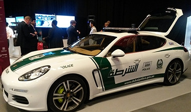 A smart police car is on display at the Internet of Things World Forum in Dubai this week.