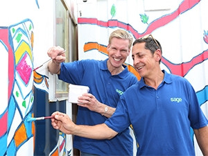 Sage's Stephen Kelly and Ivan Epstein paint the Sage Foundation library.