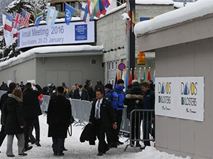 Attendees outside the annual meeting of the World Economic Forum in Davos, Switzerland.