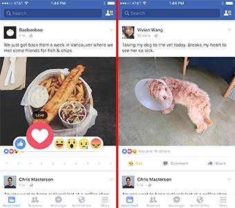 Facebook's new reactions feature expands on the traditional 'thumbs-up' and allows users to express a range of emotions.