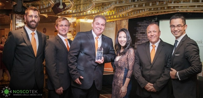 From left: Sheldon Halgreen, Solutions Director of Noscotek; Bennie Sheppard, Solutions Consultant at Noscotek; Ben Sheppard, MD of Noscotek; Denise Choi, Business Development Manager at Laserfiche International; Ricky Pilz, Sales Director of Noscotek; and Sean Tang, MD of Laserfiche International.