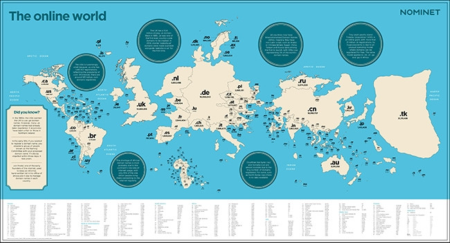 The world map according to domain registration is surprising, with some regions smaller or larger than expected.