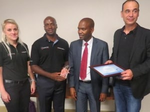 Presenting the awards from left to right: Jolize De Villiers & Ken Msuku (Computek Networks); Mr Seliki Tlhabane (Acting Chief Director at the Department of Basic Education) and Mr Atanas Popov (Embarcadero)