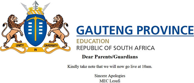 The Gauteng Department of Education delayed the launch of its online admissions site after technical difficulties.