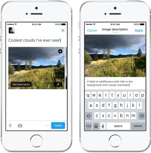 Twitter users can now add descriptions to their photographs to aid assistive technology for the visually impaired.