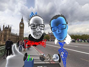 The first selfie taken in VR of two people who were physically in separate places but both 'virtually' in London.