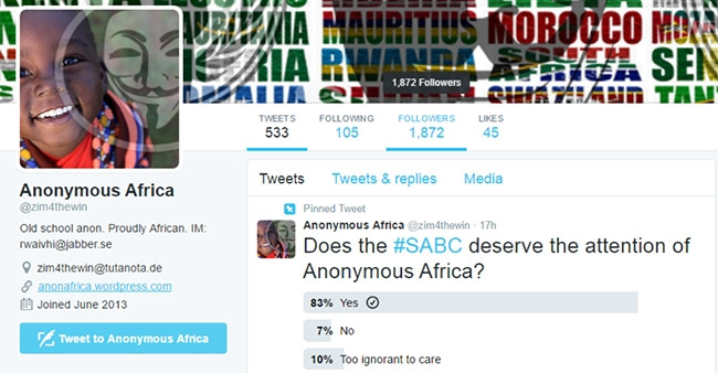 Africa Anonymous has taken responsibility for the cyber attacks on SABC's Web sites this weekend.