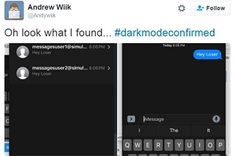 Developer Andrew Wiik tweeted screenshots of the "dark mode" he found on a beta version of iOS 10.