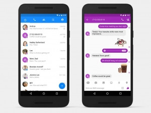 Facebook Messenger will display SMSes in purple, and allow users to send stickers and audio via SMS. (Picture: Messenger)
