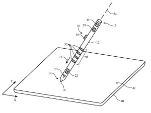 One patent depicts a stylus with touch sensors along its body. (Picture: Apple/USPTO)