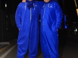 Brother CEOs Mark and Brett Levy from Blue Label Telecoms came dressed prepared for a Joburg winter night on the streets.