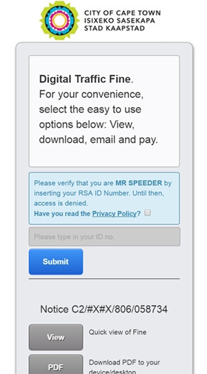 The City of Cape Town's traffic service has added an SMS option to allow motorists to pay fines via their cellphones.