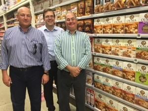 Erik van As (Arch Retail Systems), Denis Christesen (Themis, Germany) and Basil Synodinos (President Hyper) seen in the Fochville store.