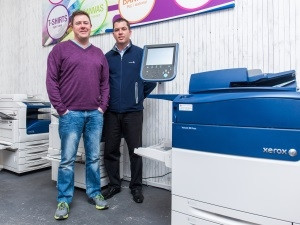 Shane Hutchison, founder and MD of Digital Colour Centre, and Bryn Whithair, of Cape Office Machines, next to the Xerox Versant 80 Press.