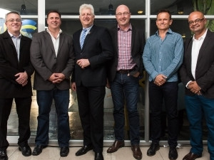New DVT Cape Town office launch; From left to right Jaco van der Merwe, Mario Matthee, Minister Alan Winde, Jacques Fouche, Chris Wilkins and Brian Ford of DVT.
