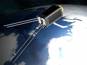 A computer model of the ZA-AeroSat in orbit. This is the only satellite from Africa forming part of the QB50 project.