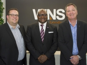 Gauteng Premier, David Makhura, alongside WNS South Africa's Managing Director, Johann Kunz (right), and Corporate Senior Vice President, Pieter du Preez (left), at the launch of the company's new multi-customer Shared Services Centre in Centurion.