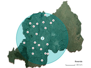 The 20 remote clinics in Rwanda to which drones will deliver blood.