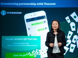 Belinda Wong, ceo, Starbucks China announces strategic partnership with Tencent to create a new social gifting experience and an additional mobile payment option in China. (Photo: Business Wire)
