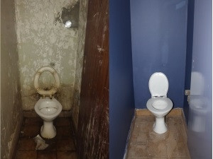 Before and after: the toilet transformation at Masiphathisane Secondary School in Motherwell.