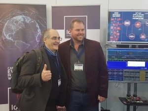 Charlie Isaacs of CRM solutions company Salesforce, with IoT.nxt CEO Nico Steyn at the IoT.nxt exhibition stand, at IOT Tech Expo London.