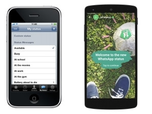 The first version of WhatsApp and the latest highlighting the Status feature.