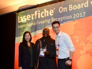 From left: Denise Choi, Laserfiche Business Development Manager; Dr. Isaac Adjei Doku, Director (MIS) of Volta River Authority and Sean Tang, Managing Director of Laserfiche International.