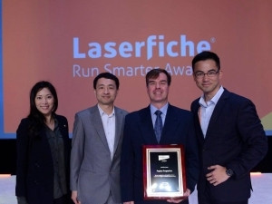 From left: Denise Choi, Laserfiche Business Development Manager; Karl Chan, President and CTO of Laserfiche; Hano Geldenhuis, Pepkor Financial and Systems Manager and Sean Tang, Managing Director of Laserfiche International.